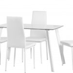Abbey Small Dining Set - Clear Glass/White/White Faux Leather