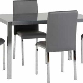 Charisma 4' Dining Set - Grey Gloss/Chrome/Grey Faux Leather