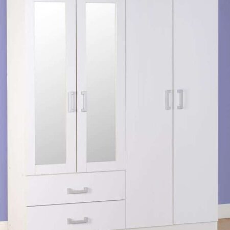 Charles 4 Door 2 Drawer Mirrored Wardrobe - White