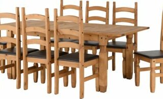 Corona Extending Dining Set (1+8) - Distressed Waxed Pine/Brown Faux Leather