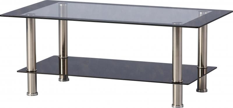 Harlequin Coffee Table - Clear Glass/Black Border/Black Glass/Silver