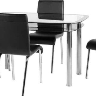 Harlequin 4' Dining Set - Clear Glass/Black Border/Black Glass/Silver/Black Faux Leather/Chrome