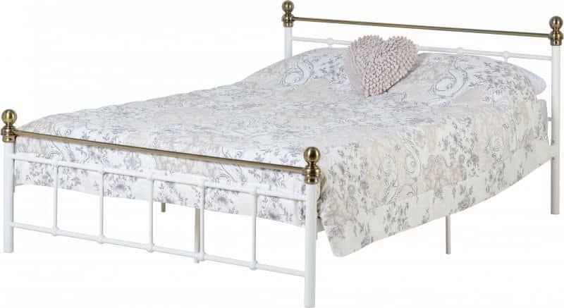 Marlborough 4'6 Bed - White/Antique Brass