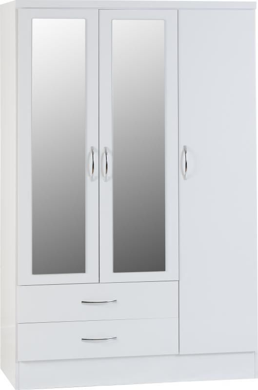 Nevada 3 Door 2 Drawer Mirrored Wardrobe - White Gloss
