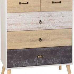 Nordic 3+2 Drawer Chest - White/Distressed Effect