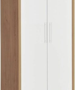 Seville 2 Door 1 Drawer Wardrobe - Light Oak Effect Veneer/White High Gloss
