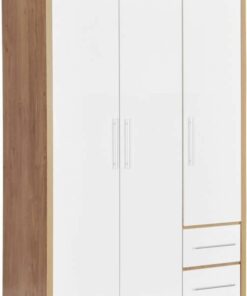Seville 3 Door 2 Drawer Wardrobe - Light Oak Effect Veneer/White High Gloss