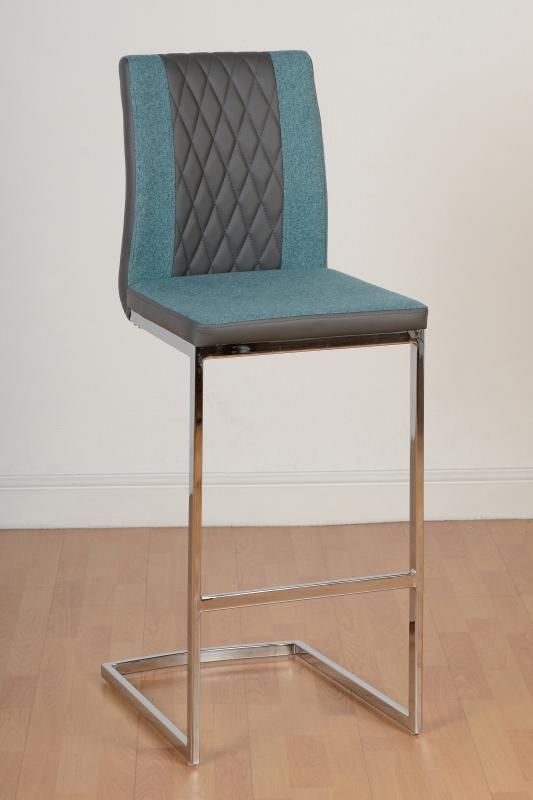 Sienna Bar Chair - Grey Faux Leather/Teal Fabric/Chrome