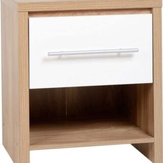 Seville 1 Drawer Bedside Cabinet - Light Oak Effect Veneer/White High Gloss
