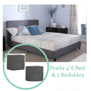 PRADA 4'6 BED IN A BOX & TWO BEDSIDES - LINEN GREY