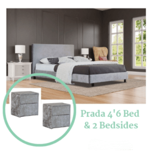 PRADA 4'6 BED IN A BOX & TWO BEDSIDES -CRUSHED VELVET SILVER