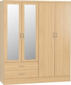Nevada Light Oak Effect 4 Door Wardrobe