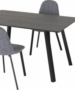 Berlin Dining Set in Black Wood Grain/Black/Dark Grey Fabric