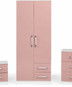 Jasper Bedroom Set in White/Pink Gloss
