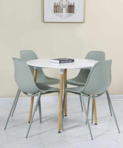 Lindon Dining Set in White/Natural Oak/Green