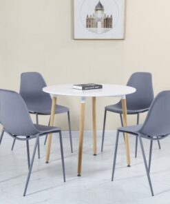 Lindon Dining Set in White/Natural Oak/Grey