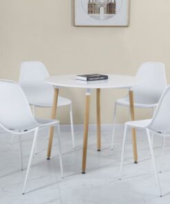 Lindon Dining Set in White/Natural Oak/White