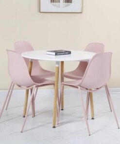 Lindon Dining Set in White/Natural Oak/Pink