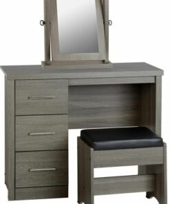 Lisbon 3 Piece Dressing Table Set with Mirror in Black Wood Grain