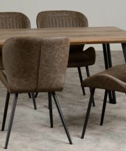 Quebec Straight Edge Dining Set in Medium Oak Effect/Black/Brown Faux Leather