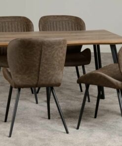 Quebec Wave Edge Dining Set in Medium Oak Effect/Black/Brown Faux Leather