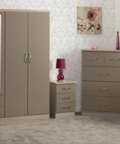 Nevada 4 Door Bedroom Set in Oyster Gloss/Light Oak Effect Veneer